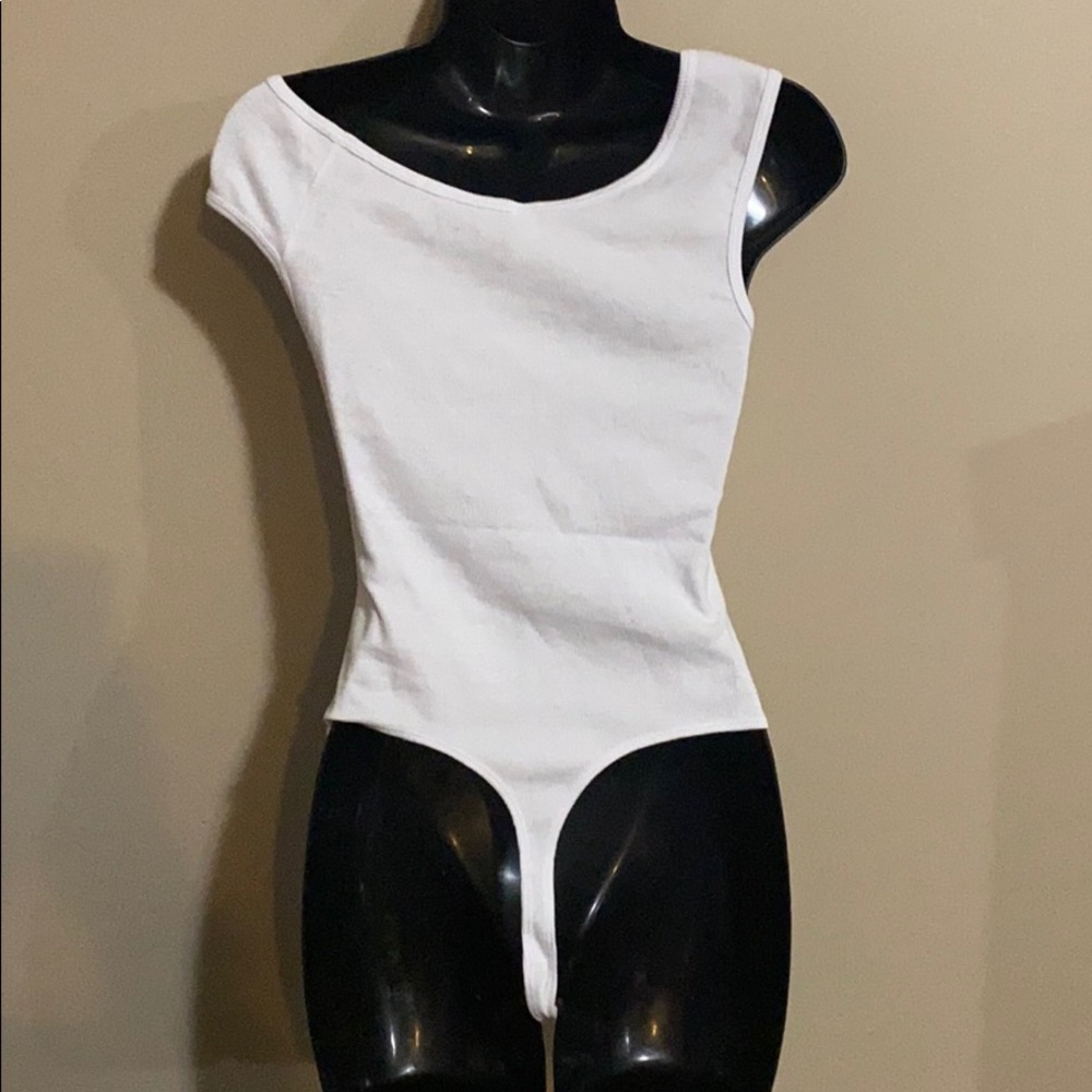 American Apparel White Asymmetrical Bodysuit S - Picture 2 of 6